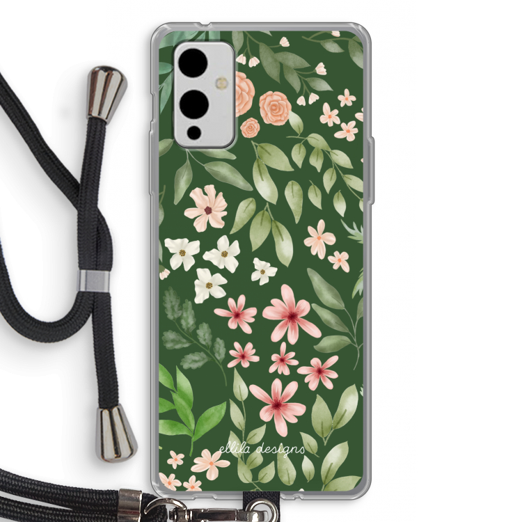 Botanical green sweet flower heaven: OnePlus 9 Transparant Hoesje met koord