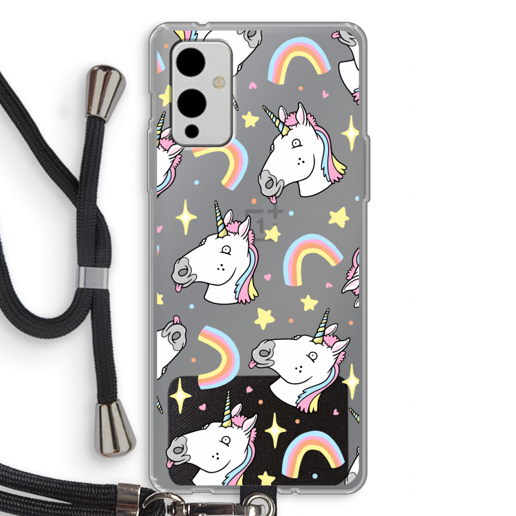 Rainbow Unicorn: OnePlus 9 Transparant Hoesje met koord