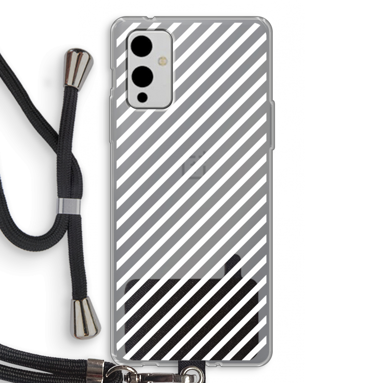 Strepen zwart-wit: OnePlus 9 Transparant Hoesje met koord