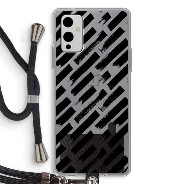 Zwarte vegen: OnePlus 9 Transparant Hoesje met koord