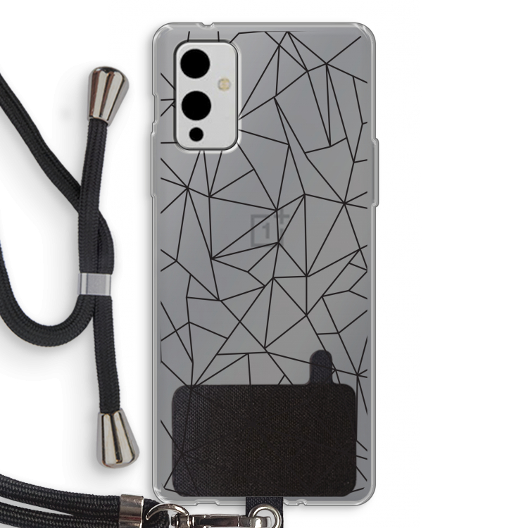 Geometrische lijnen zwart: OnePlus 9 Transparant Hoesje met koord