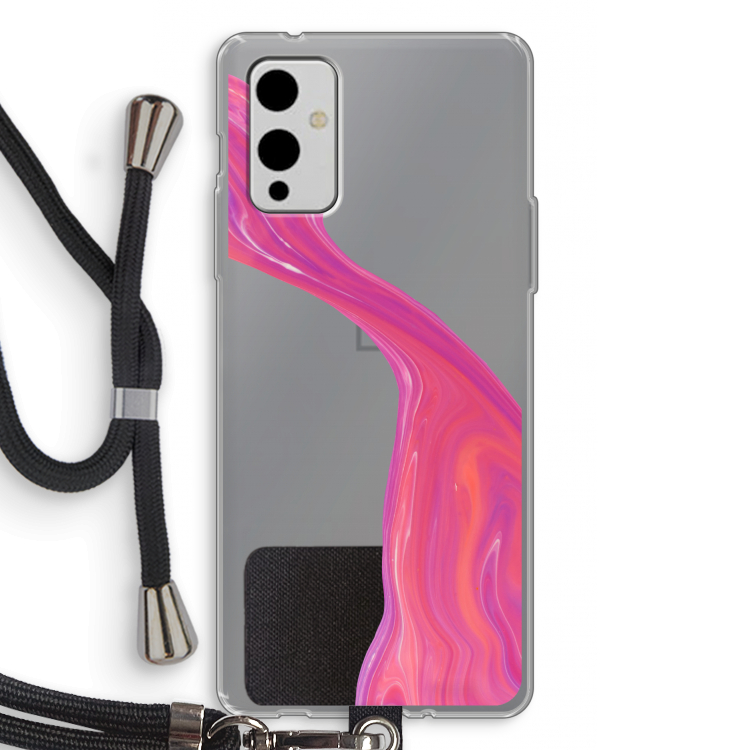 Paarse stroom: OnePlus 9 Transparant Hoesje met koord