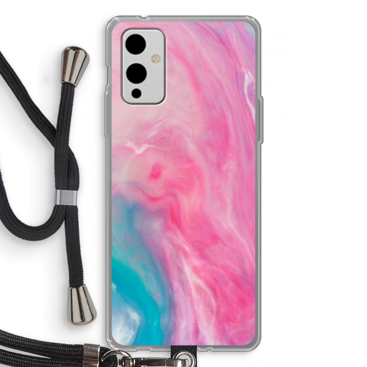 Roze explosie: OnePlus 9 Transparant Hoesje met koord