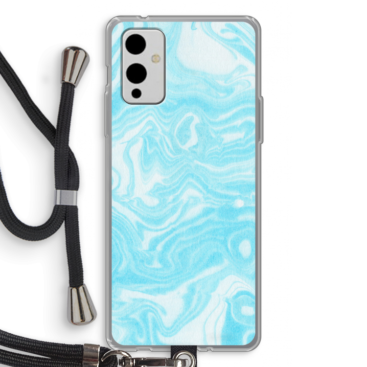 Waterverf blauw: OnePlus 9 Transparant Hoesje met koord