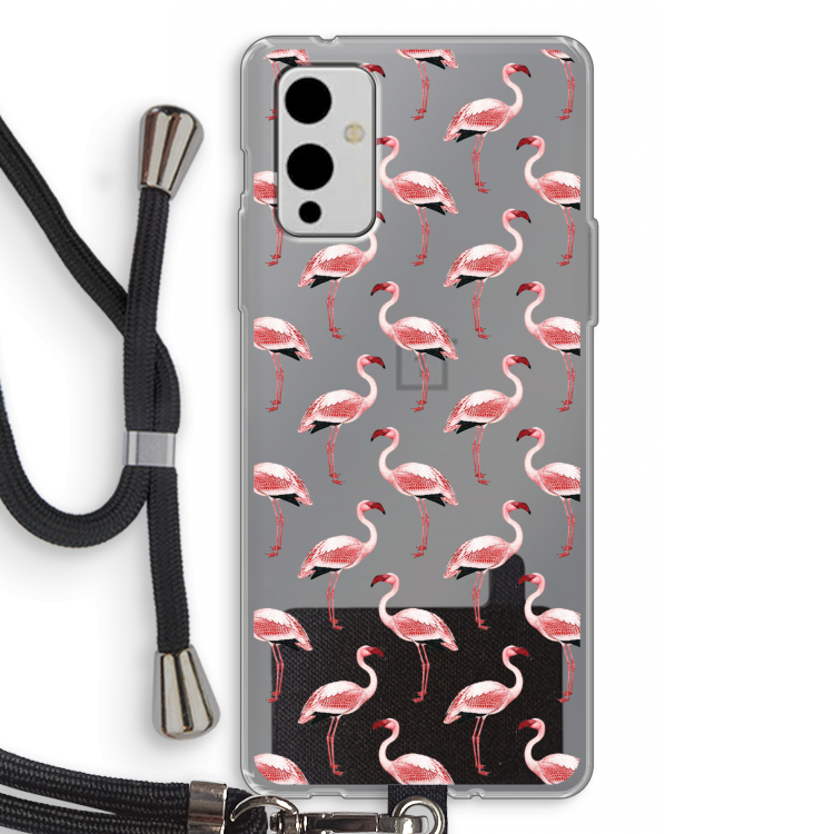 Flamingoprint groen: OnePlus 9 Transparant Hoesje met koord