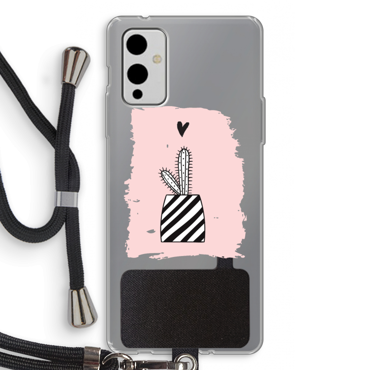 Zwart-wit cactus: OnePlus 9 Transparant Hoesje met koord