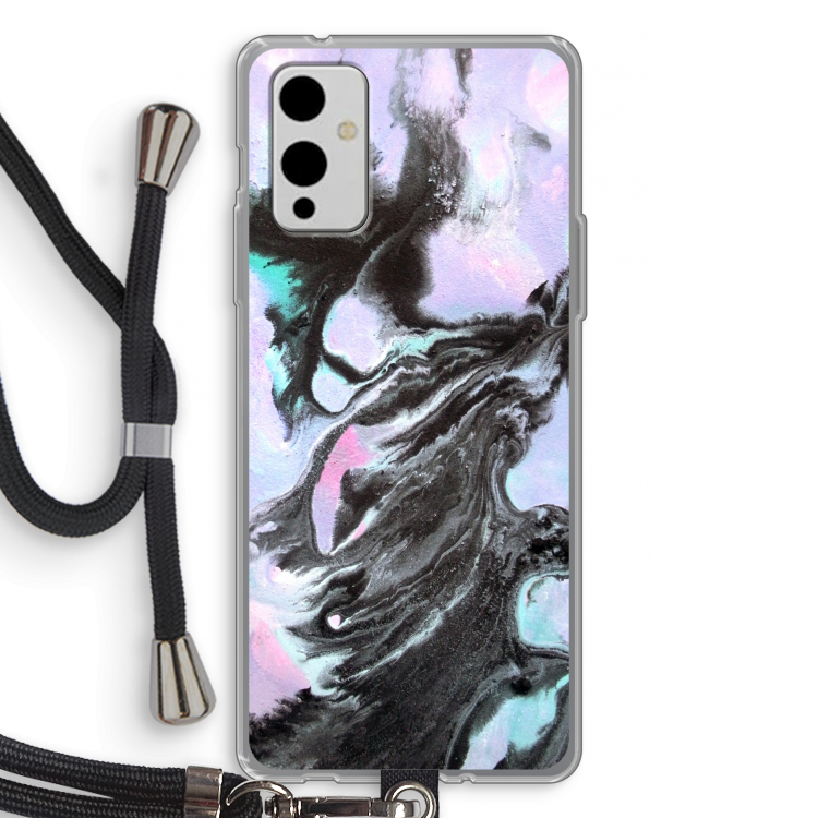 Pastel zwart: OnePlus 9 Transparant Hoesje met koord