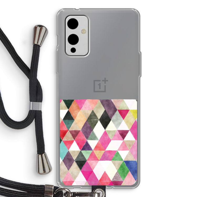 Gekleurde driehoekjes: OnePlus 9 Transparant Hoesje met koord