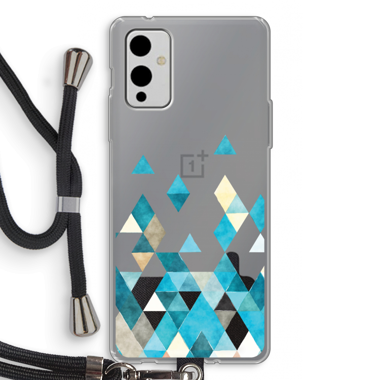 Gekleurde driehoekjes blauw: OnePlus 9 Transparant Hoesje met koord