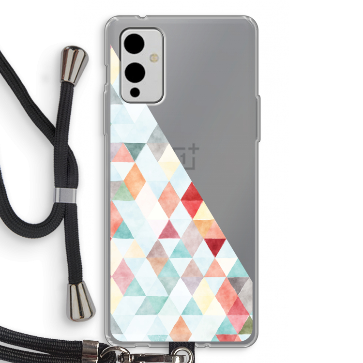 Gekleurde driehoekjes pastel: OnePlus 9 Transparant Hoesje met koord