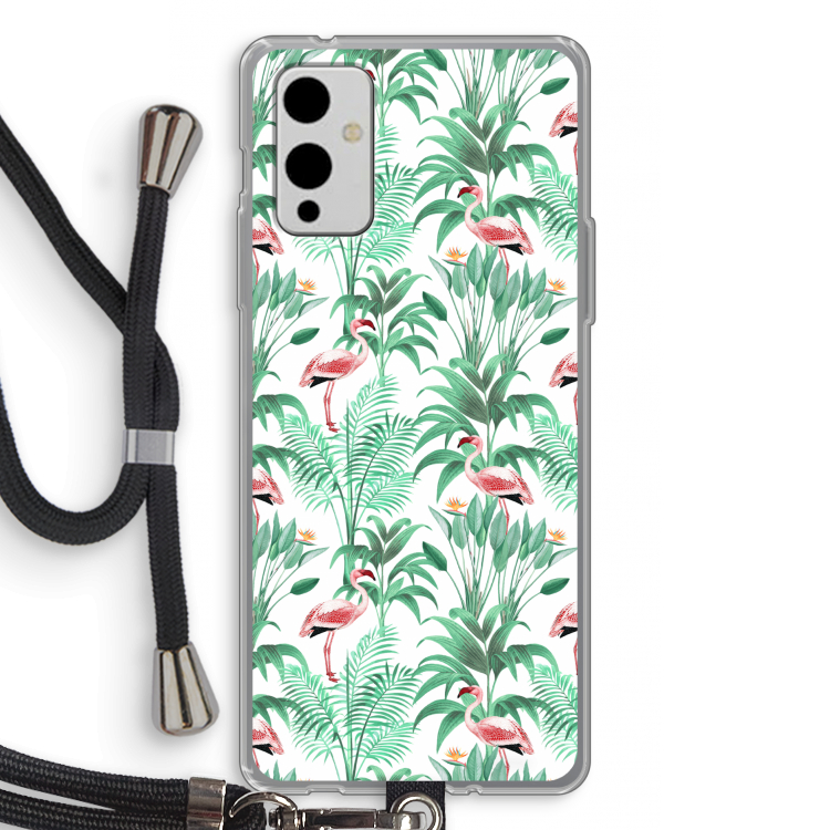 Flamingo bladeren: OnePlus 9 Transparant Hoesje met koord