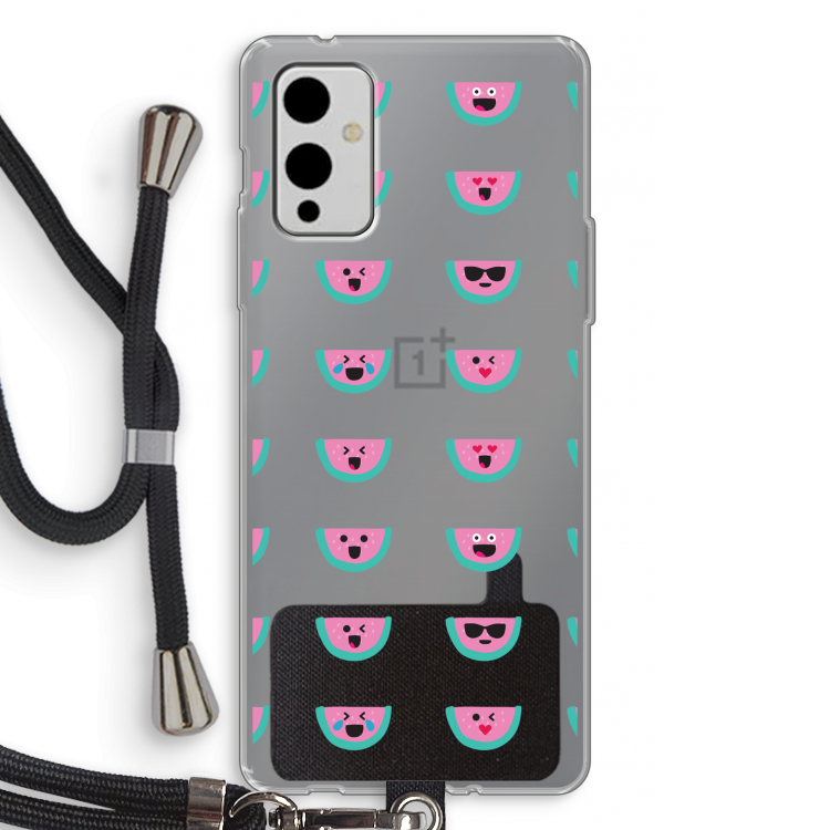 Smiley watermeloenprint: OnePlus 9 Transparant Hoesje met koord