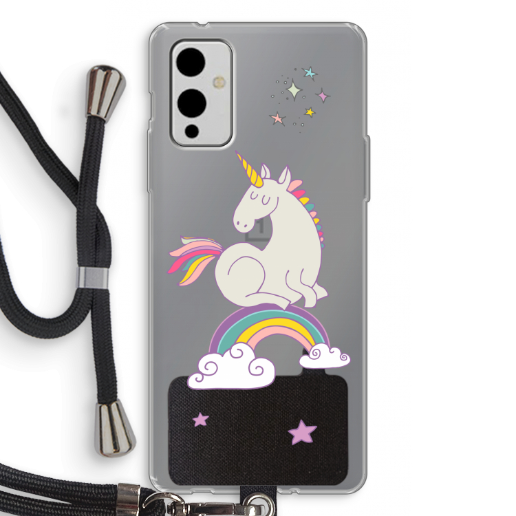 Regenboog eenhoorn: OnePlus 9 Transparant Hoesje met koord