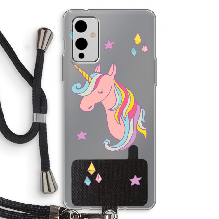 Roze eenhoorn: OnePlus 9 Transparant Hoesje met koord