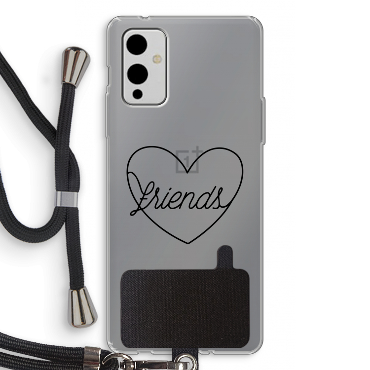 Friends heart black: OnePlus 9 Transparant Hoesje met koord
