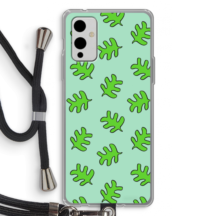 Groene blaadjes: OnePlus 9 Transparant Hoesje met koord