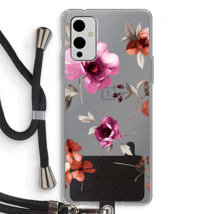 Geschilderde bloemen: OnePlus 9 Transparant Hoesje met koord