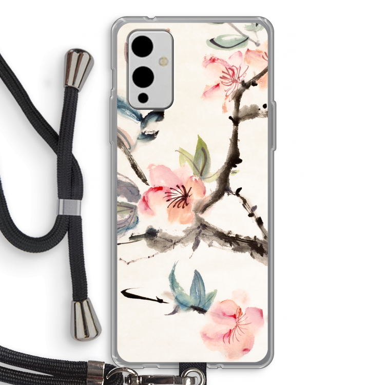 Japanse bloemen: OnePlus 9 Transparant Hoesje met koord