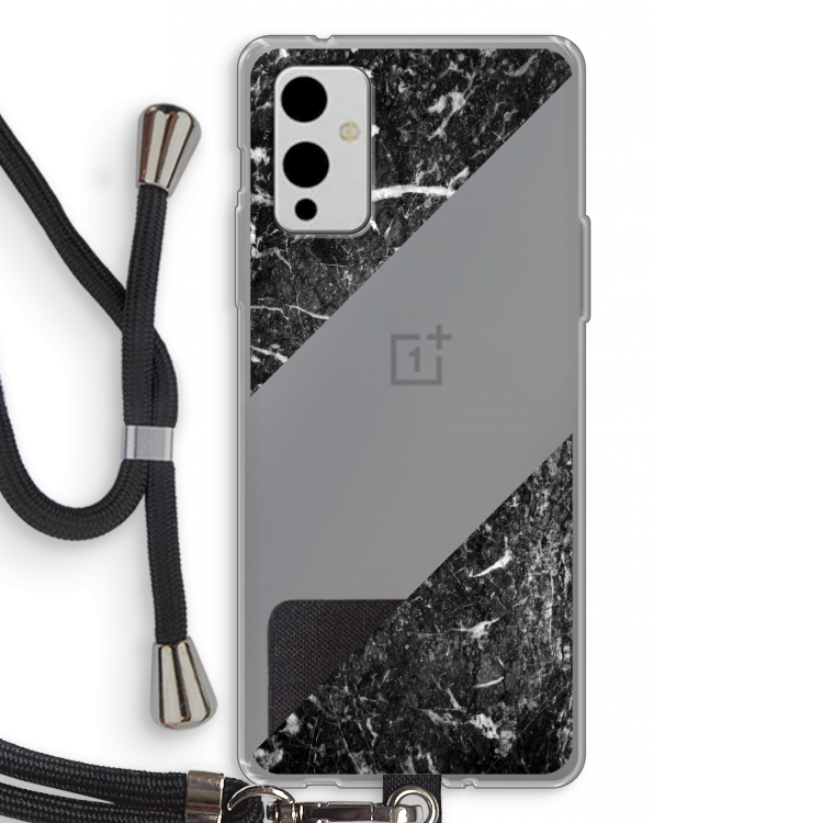 Zwart marmer: OnePlus 9 Transparant Hoesje met koord