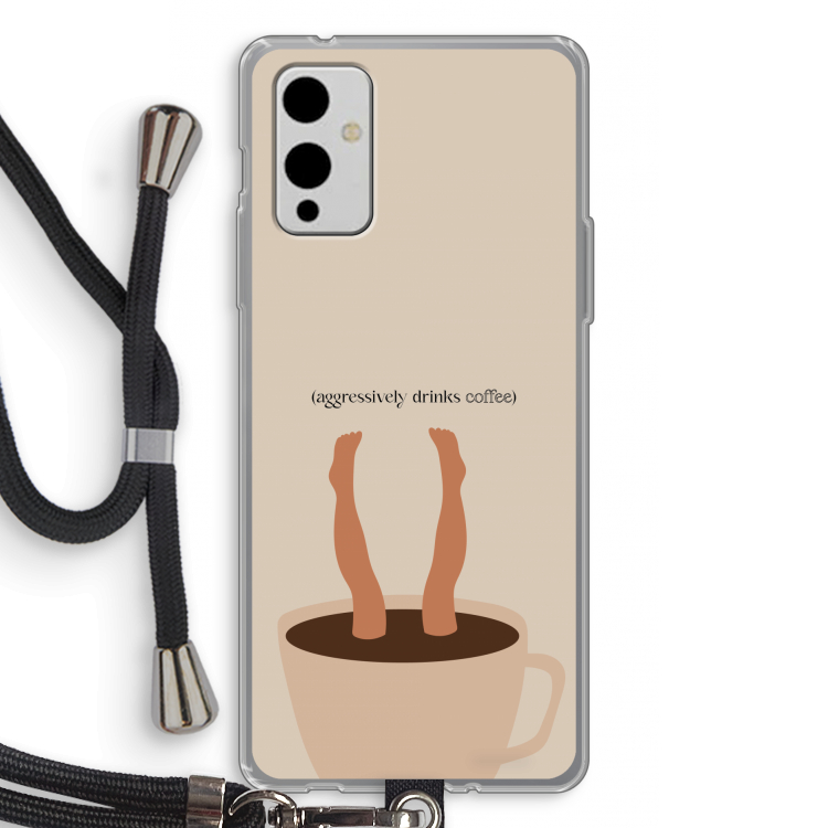 Aggressively drinks coffee: OnePlus 9 Transparant Hoesje met koord