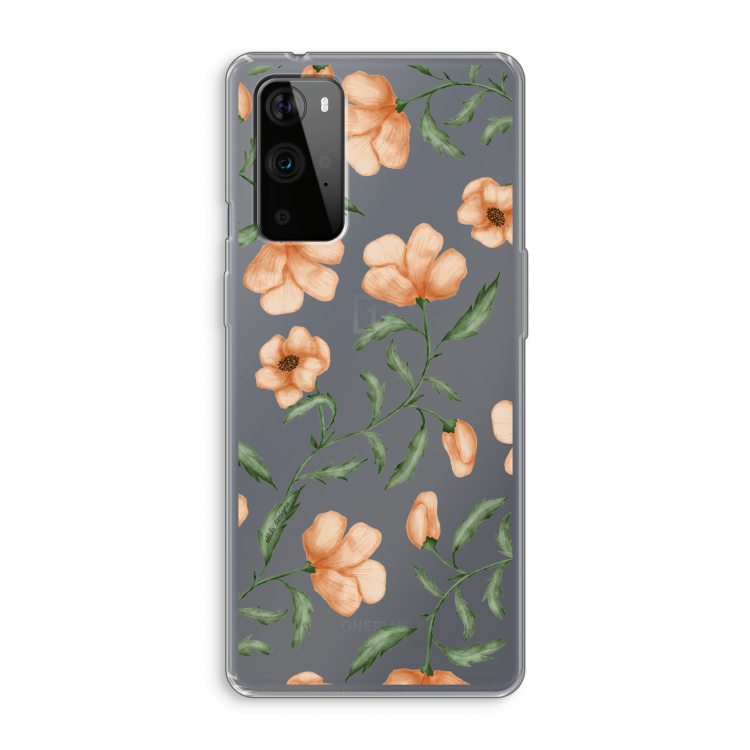 Peachy flowers: OnePlus 9 Pro Transparant Hoesje