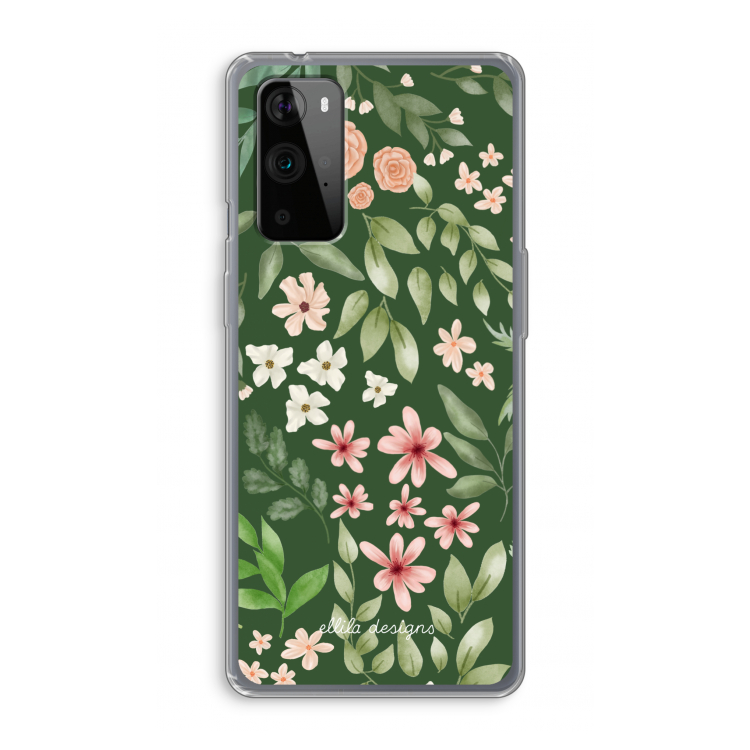 Botanical green sweet flower heaven: OnePlus 9 Pro Transparant Hoesje