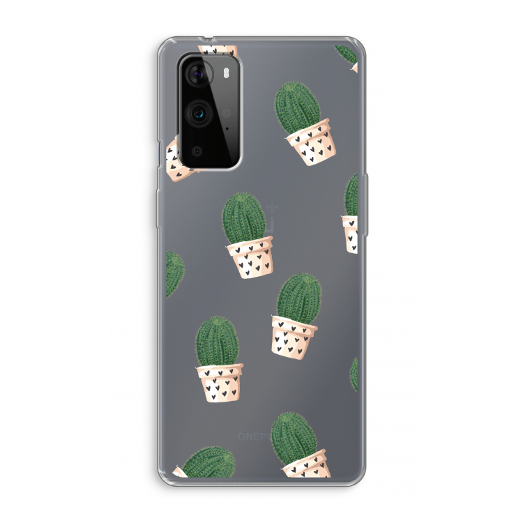 Cactusprint roze: OnePlus 9 Pro Transparant Hoesje