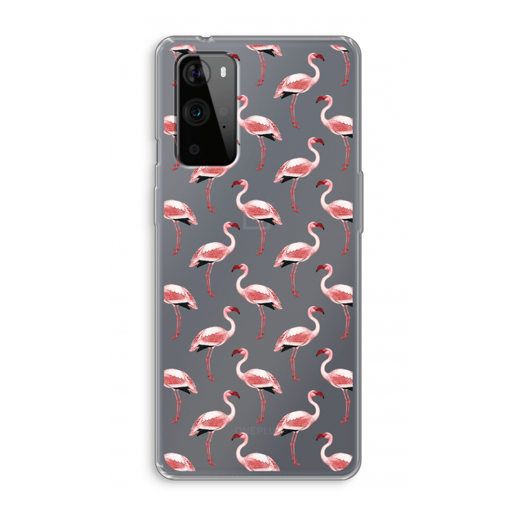 Flamingoprint groen: OnePlus 9 Pro Transparant Hoesje