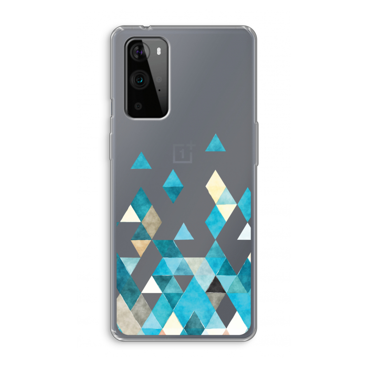 Gekleurde driehoekjes blauw: OnePlus 9 Pro Transparant Hoesje
