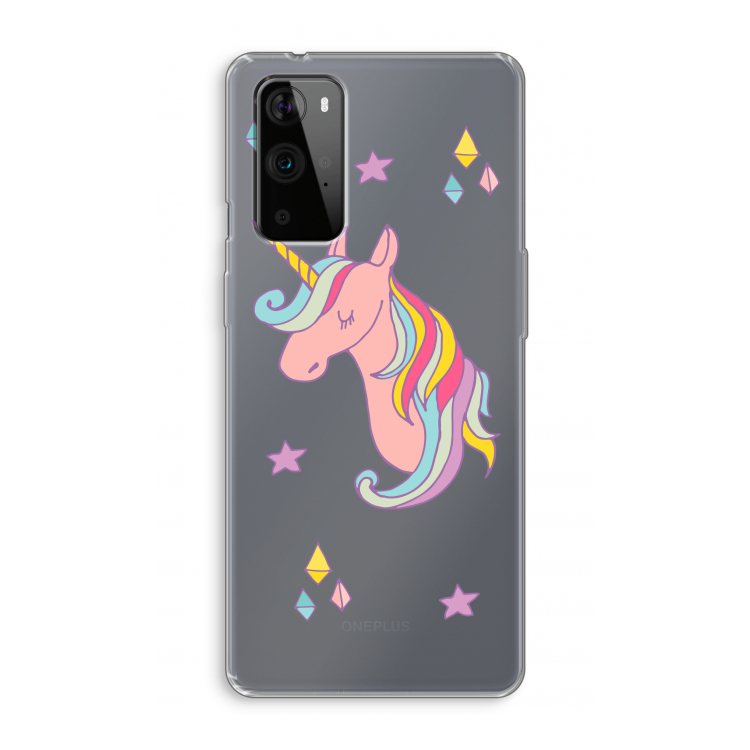 Roze eenhoorn: OnePlus 9 Pro Transparant Hoesje