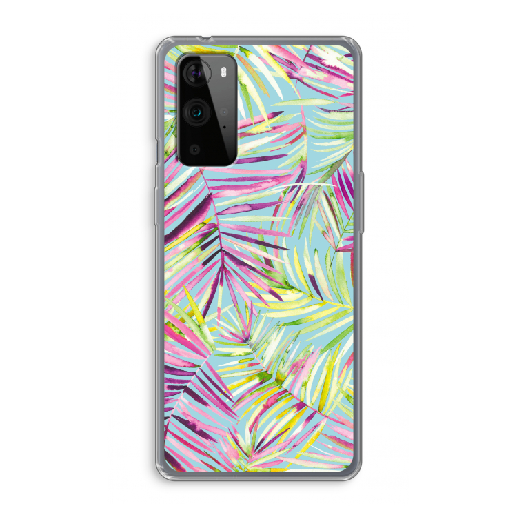 Tropical Palms Blue: OnePlus 9 Pro Transparant Hoesje