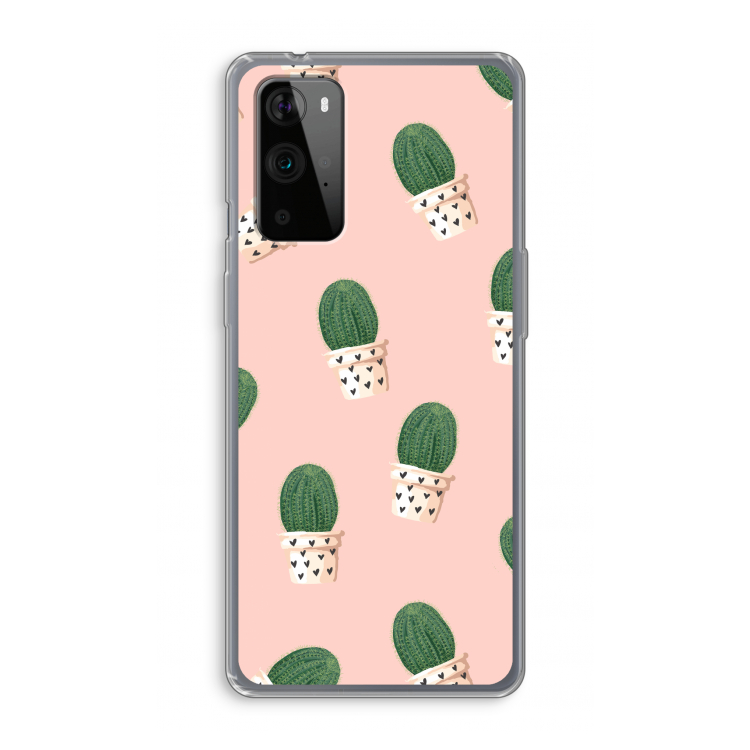 Cactusprint roze: OnePlus 9 Pro Transparant Hoesje