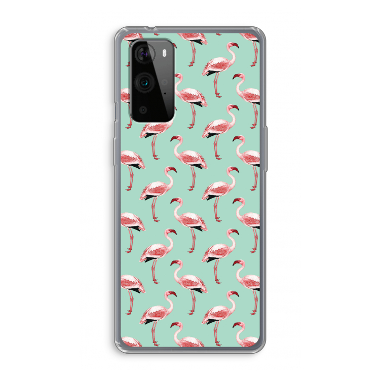 Flamingoprint groen: OnePlus 9 Pro Transparant Hoesje