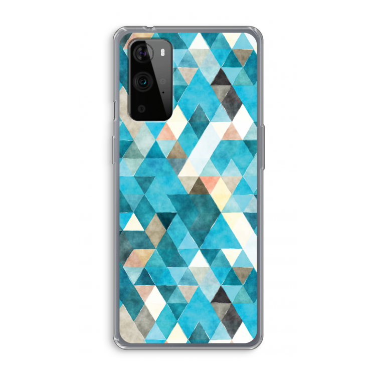 Gekleurde driehoekjes blauw: OnePlus 9 Pro Transparant Hoesje