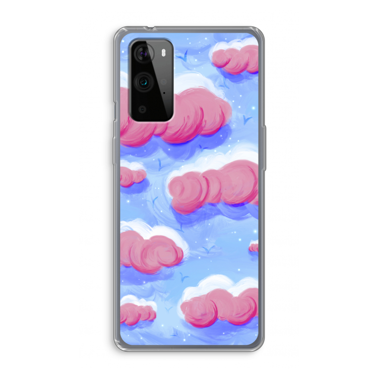 Roze wolken met vogels: OnePlus 9 Pro Transparant Hoesje