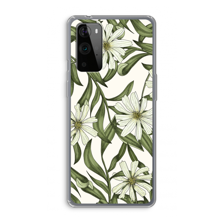 Wit bloemenpatroon: OnePlus 9 Pro Transparant Hoesje