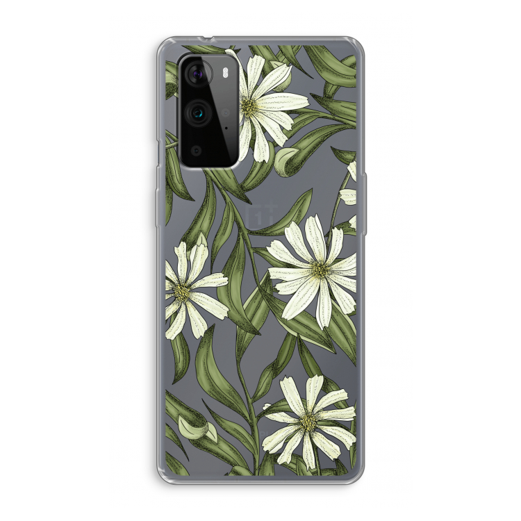 Wit bloemenpatroon: OnePlus 9 Pro Transparant Hoesje
