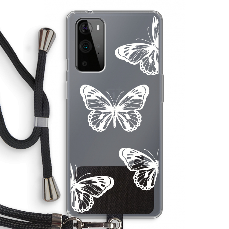 White butterfly: OnePlus 9 Pro Transparant Hoesje met koord