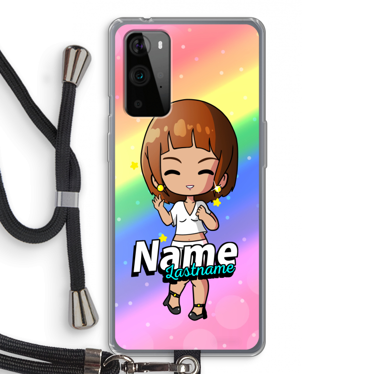 Chibi Maker vrouw: OnePlus 9 Pro Transparant Hoesje met koord