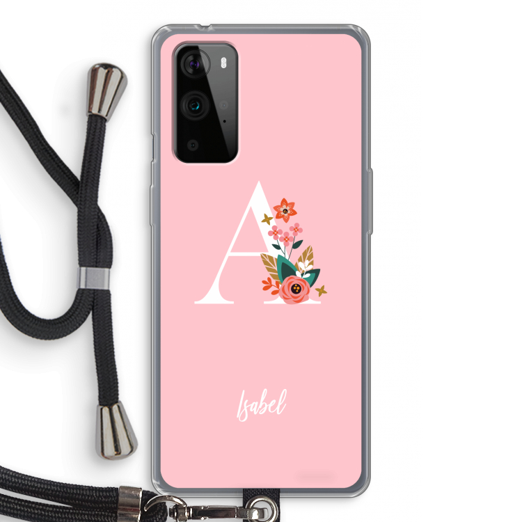Pink Bouquet: OnePlus 9 Pro Transparant Hoesje met koord