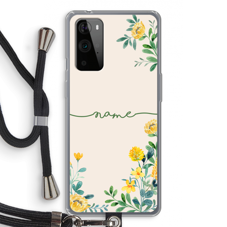 Gele bloemen: OnePlus 9 Pro Transparant Hoesje met koord