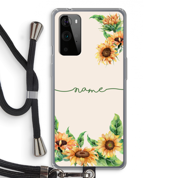 Zonnebloemen: OnePlus 9 Pro Transparant Hoesje met koord