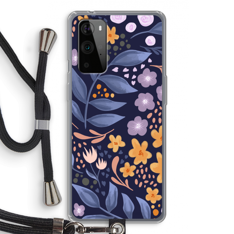 Flowers with blue leaves: OnePlus 9 Pro Transparant Hoesje met koord