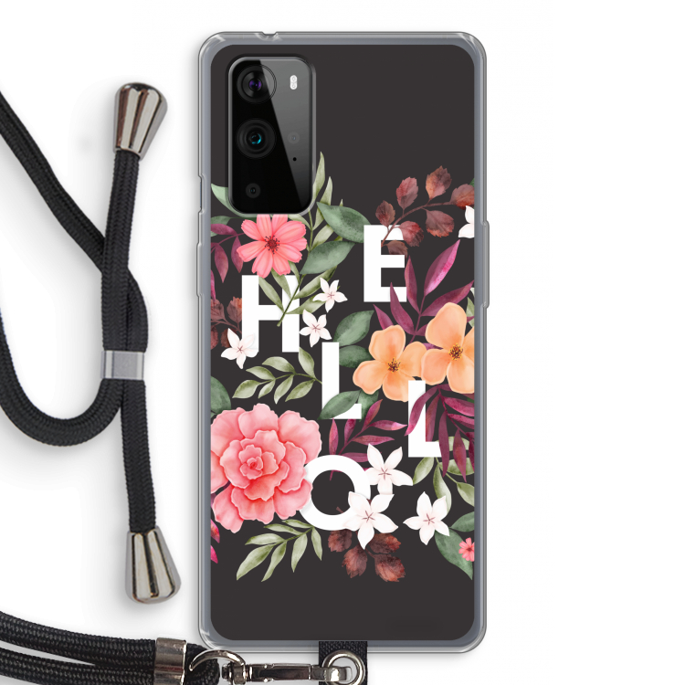 Hello in flowers: OnePlus 9 Pro Transparant Hoesje met koord