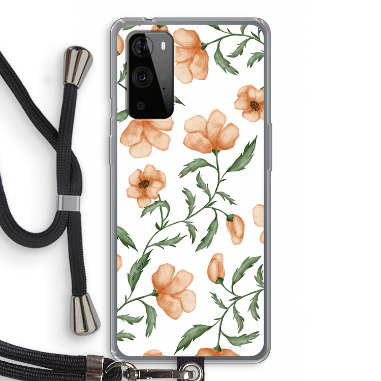 Peachy flowers: OnePlus 9 Pro Transparant Hoesje met koord