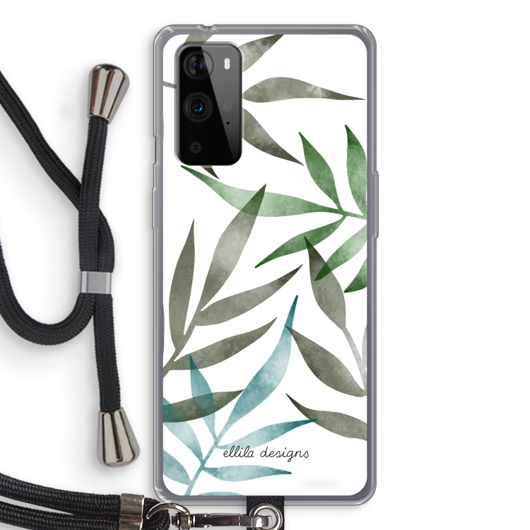 Tropical watercolor leaves: OnePlus 9 Pro Transparant Hoesje met koord