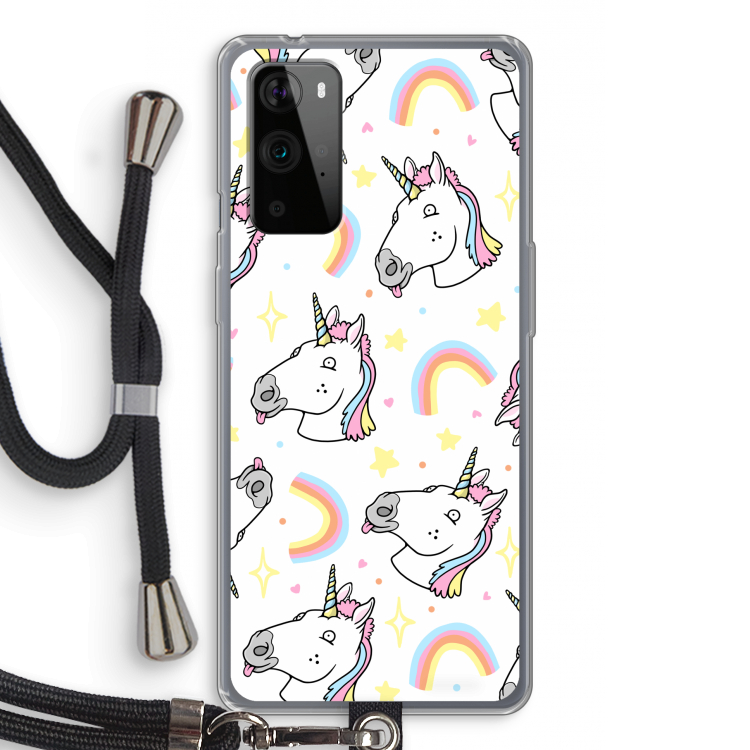Rainbow Unicorn: OnePlus 9 Pro Transparant Hoesje met koord