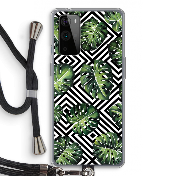 Geometrische jungle: OnePlus 9 Pro Transparant Hoesje met koord