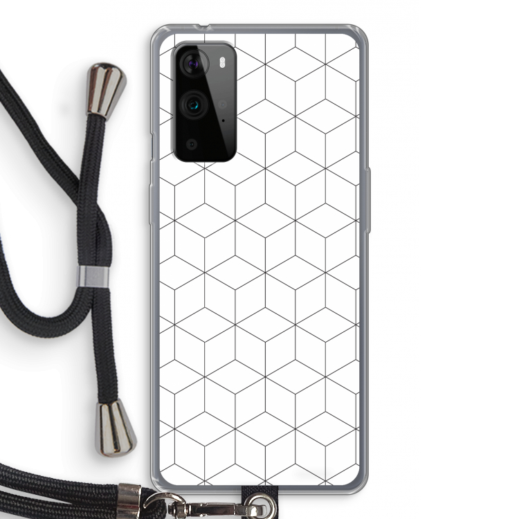 Zwart-witte kubussen: OnePlus 9 Pro Transparant Hoesje met koord
