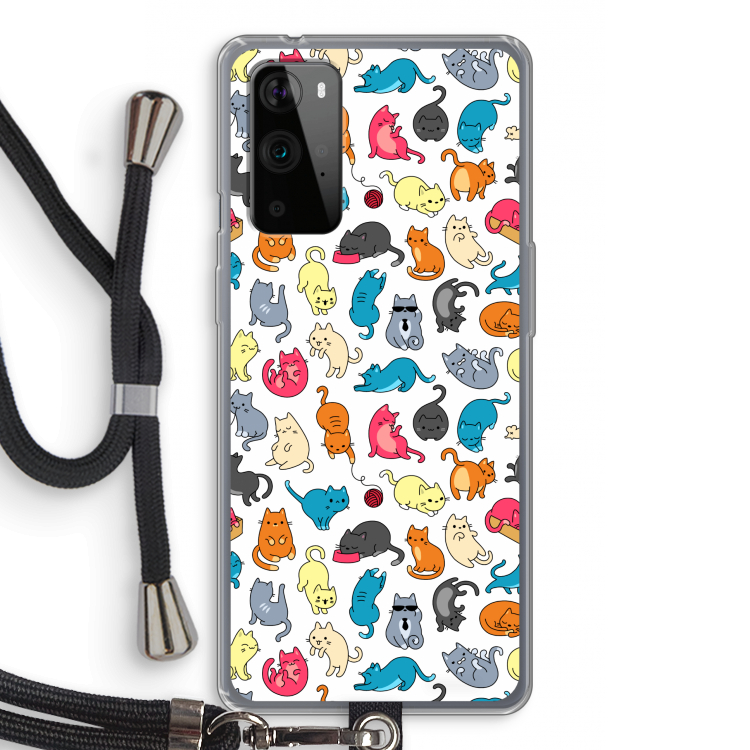 Kleurrijke katten: OnePlus 9 Pro Transparant Hoesje met koord